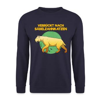 Säbelzahnkatze Säbelzahntiger Steinzeit Archäologe - Unisex Pullover - Navy - Vorne - Alina (178cm) & Michal (187cm)