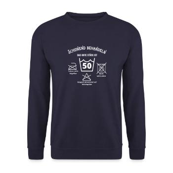 50er Geburtstag Geburtstaggeschenk Geschenk - Unisex Pullover - Navy - Vorne - Alina (178cm) & Michal (187cm)