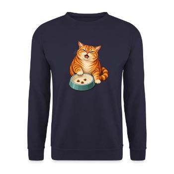 Futternapf-Drama – Empörte orange Katze - Unisex Pullover - Navy - Vorne - Alina (178cm) & Michal (187cm)