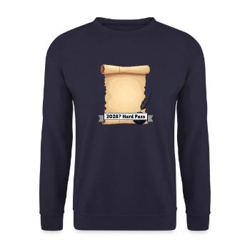 2028? Hard Pass – Verfassung Politik Satire - Unisex Pullover - Navy - Vorne - Alina (178cm) & Michal (187cm)
