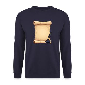 Leere Verfassungsrolle mit Federkiel - Unisex Pullover - Navy - Vorne - Alina (178cm) & Michal (187cm)