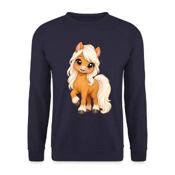 Kawaii Haflinger – Süßes Pferd mit heller Mähne - Unisex Pullover - Navy - Vorne - Alina (178cm) & Michal (187cm)