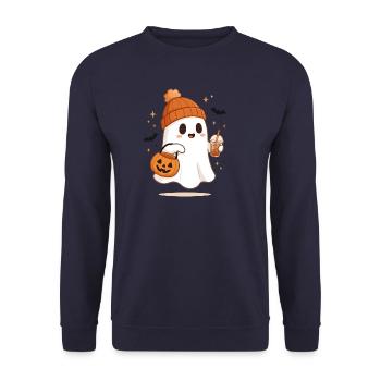 Halloween-Shirts für Frauen Pumpkin Ghost - Unisex Pullover - Navy - Vorne - Alina (178cm) & Michal (187cm)