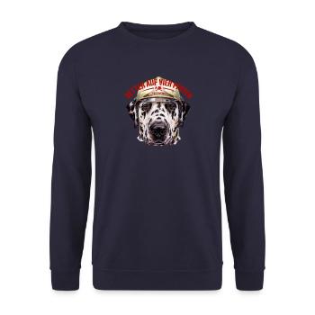 Feuerwehr Hund T-Shirt Vintage Wappen - Unisex Pullover - Navy - Vorne - Alina (178cm) & Michal (187cm)