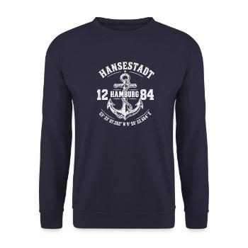 Hansestadt Hamburg - Hamburger Hafen - Alster Elbe - Unisex Pullover - Navy - Vorne - Alina (178cm) & Michal (187cm)
