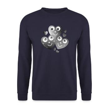 fröhliche grauschwarze Herzen lächelnde Herzen - Unisex Pullover - Navy - Vorne - Alina (178cm) & Michal (187cm)