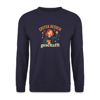 Referendariat Geschenk nach erstem Unterrichtsbesu - Unisex Pullover - Navy - Vorne - Alina (178cm) & Michal (187cm)