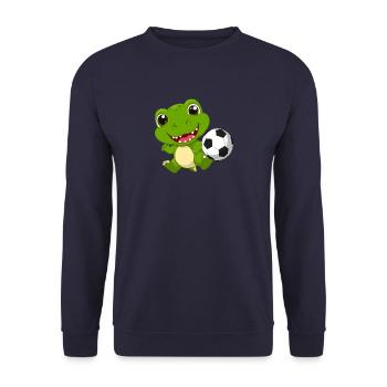Kleiner Grüner Drache Spielt Fußball Kinder TShirt - Unisex Pullover - Navy - Vorne - Alina (178cm) & Michal (187cm)