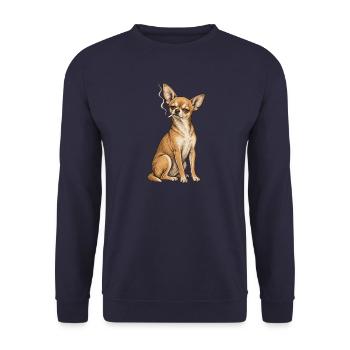 Chihuahua-Zigarette rauchend – Tough Chihuahua-Papa - Unisex Pullover - Navy - Vorne - Alina (178cm) & Michal (187cm)