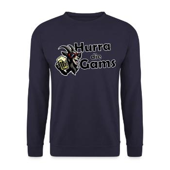 Hurra die Gams – Hüttengaudi & Après-Ski Party - Unisex Pullover - Navy - Vorne - Alina (178cm) & Michal (187cm)
