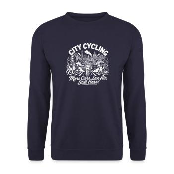 Stadtradfahren, mehr Autos, weniger Luft, immer noch hier! - Unisex Pullover - Navy - Vorne - Alina (178cm) & Michal (187cm)