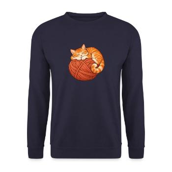 Katze mit Garn - Unisex Pullover - Navy - Vorne - Alina (178cm) & Michal (187cm)