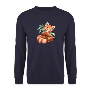 Roter Panda mit Bambus | Noventra - Unisex Pullover - Navy - Vorne - Alina (178cm) & Michal (187cm)