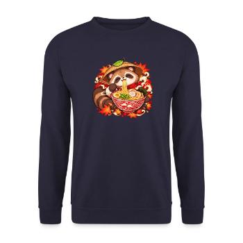 Tanuki mit Ramen und Strohhut | Noventra - Unisex Pullover - Navy - Vorne - Alina (178cm) & Michal (187cm)