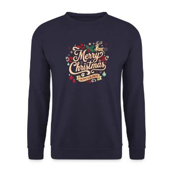 Merry Christmas Vintage Schriftzug - Unisex Pullover - Navy - Vorne - Alina (178cm) & Michal (187cm)
