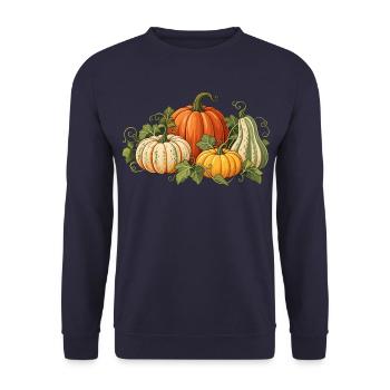 Herbst Kürbis mit vier Kürbissen botanischer Stil  - Unisex Pullover - Navy - Vorne - Alina (178cm) & Michal (187cm)