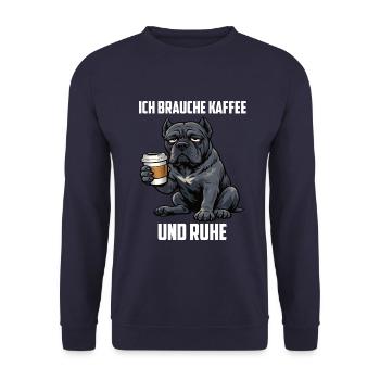 Ich Brauche Kaffee und Ruhe Cane Corso Cane Corsos - Unisex Pullover - Navy - Vorne - Alina (178cm) & Michal (187cm)