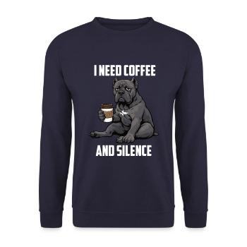 I Need Coffee and Silence Cane Corso Cane Corsos - Unisex Pullover - Navy - Vorne - Alina (178cm) & Michal (187cm)