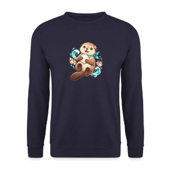 Süßer Otter mit Muschel und Seestern | Noventra - Unisex Pullover - Navy - Vorne - Alina (178cm) & Michal (187cm)