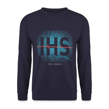 IHS Signal – Cyan & Koralle (vorne) - Unisex Pullover - Navy - Vorne - Alina (178cm) & Michal (187cm)