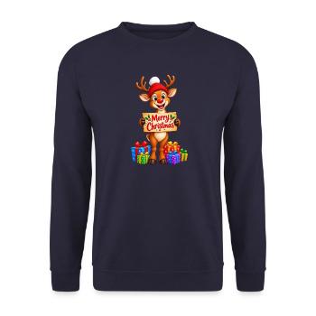 Rentier mit Geschenken - Unisex Pullover - Navy - Vorne - Alina (178cm) & Michal (187cm)