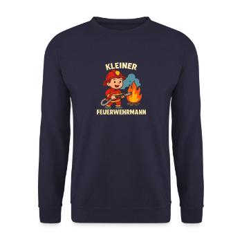 Kleiner Feuerwehrmann Geschenk - Unisex Pullover - Navy - Vorne - Alina (178cm) & Michal (187cm)