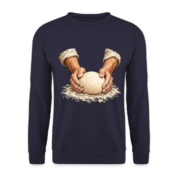 Spannung im Teig – Handwerkliches Brotbacken - Unisex Pullover - Navy - Vorne - Alina (178cm) & Michal (187cm)