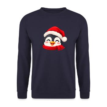 Pinguin süß mit Weihnachtsmütze und Schal - Unisex Pullover - Navy - Vorne - Alina (178cm) & Michal (187cm)