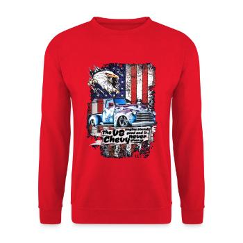 V8 Adler Truck Retro USA Flagge - Unisex Pullover - Rot - Vorne - Alina (178cm) & Michal (187cm)