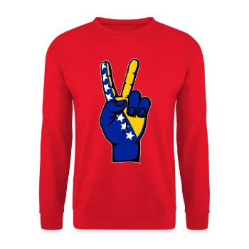 Bosnien Flagge Frieden Victory Symbol - Unisex Pullover - Rot - Vorne - Alina (178cm) & Michal (187cm)