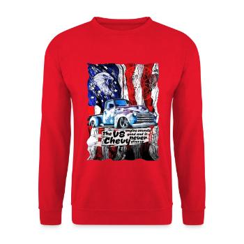 V8 Chevy Truck Patriotik - Unisex Pullover - Rot - Vorne - Alina (178cm) & Michal (187cm)