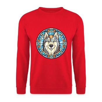 Alaska Malamute Hunderasse Buntglas Bunt - Unisex Pullover - Rot - Vorne - Alina (178cm) & Michal (187cm)