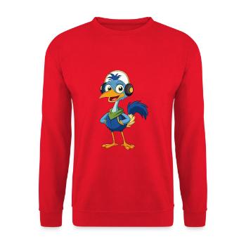 Emu Lustige Zeichentrickfigur Kopfhörermusik - Unisex Pullover - Rot - Vorne - Alina (178cm) & Michal (187cm)