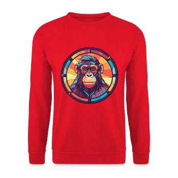 Affe buntes Aquarell Tier Haustier Illustration - Unisex Pullover - Rot - Vorne - Alina (178cm) & Michal (187cm)