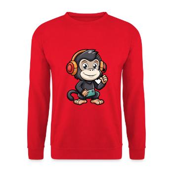Chimpanzé drôle dessin animé personnage casque musique - Sweat-shirt Unisexe - rouge - Devant - Alina (178cm) & Michal (187cm)