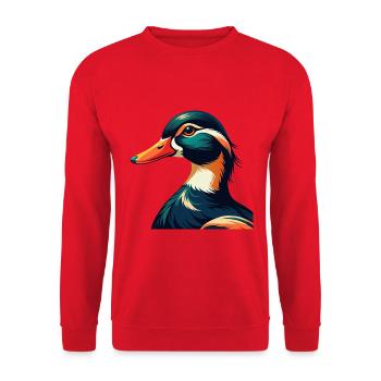 Ente Cartoon Figur Buntes Haustier Tier - Unisex Pullover - Rot - Vorne - Alina (178cm) & Michal (187cm)