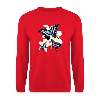 Blauer Schwalbenschwanz - Unisex Pullover - Rot - Vorne - Alina (178cm) & Michal (187cm)