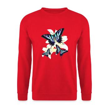 Blauer Schwalbenschwanz - Unisex Pullover - Rot - Vorne - Alina (178cm) & Michal (187cm)