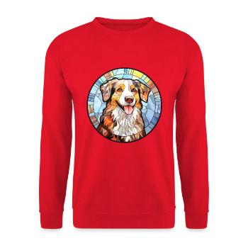 Englischer Schäferhund Rasse Buntglas Bunt - Unisex Pullover - Rot - Vorne - Alina (178cm) & Michal (187cm)
