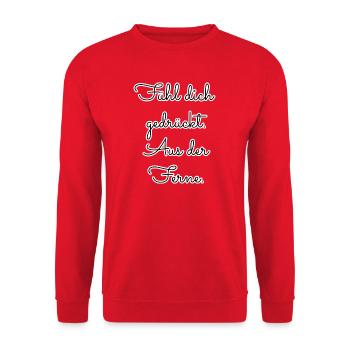 Fühl dich gedrückt – aus der Ferne - Unisex Pullover - Rot - Vorne - Alina (178cm) & Michal (187cm)