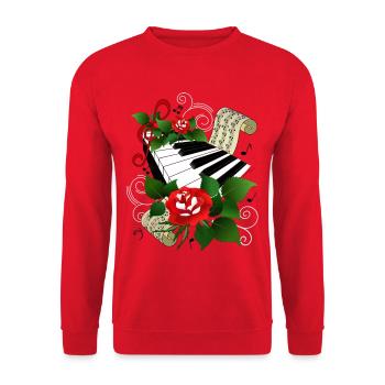 Klaviatur mit Rosen - Unisex Pullover - Rot - Vorne - Alina (178cm) & Michal (187cm)