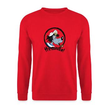 Nu Pogodi Hase und Wolf _ Wolf mit Pfeife  - Unisex Pullover - Rot - Vorne - Alina (178cm) & Michal (187cm)