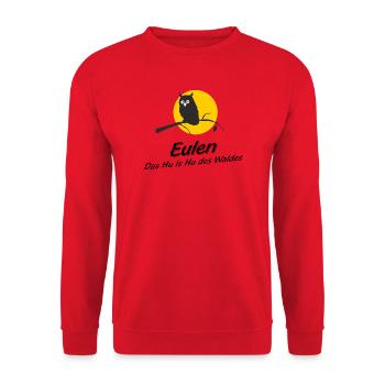 Eulen - das Hu is Hu des Waldes versus Who is Who - Unisex Pullover - Rot - Vorne - Alina (178cm) & Michal (187cm)