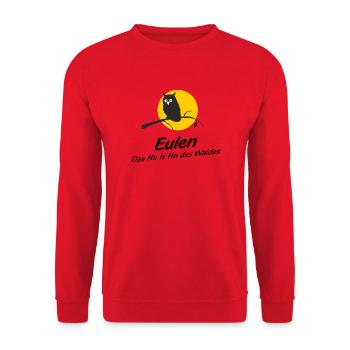 Eulen - das Hu is Hu des Waldes versus Who is Who - Unisex Pullover - Rot - Vorne - Alina (178cm) & Michal (187cm)