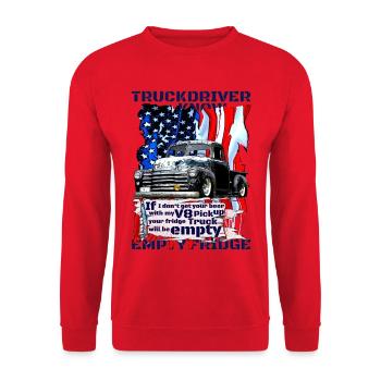 V8 Pickup Empty Fridge Flaggentruck - Unisex Pullover - Rot - Vorne - Alina (178cm) & Michal (187cm)