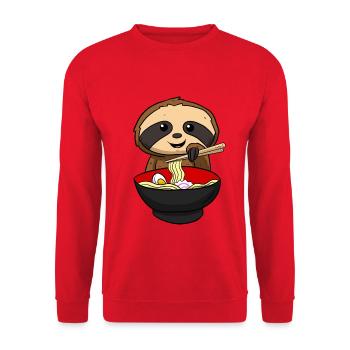 Ramen Faultier Otaku - Unisex Pullover - Rot - Vorne - Alina (178cm) & Michal (187cm)