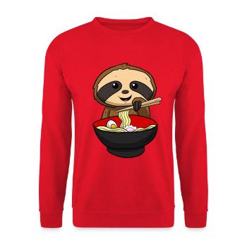 Ramen Faultier Otaku - Unisex Pullover - Rot - Vorne - Alina (178cm) & Michal (187cm)
