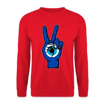 Nazar Frieden Victory Symbol - Unisex Pullover - Rot - Vorne - Alina (178cm) & Michal (187cm)