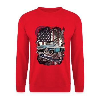 V8 Americana Truck Tattoo - Unisex Pullover - Rot - Vorne - Alina (178cm) & Michal (187cm)