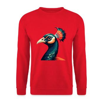 Pfau Cartoon Figur Buntes Haustier Tier - Unisex Pullover - Rot - Vorne - Alina (178cm) & Michal (187cm)